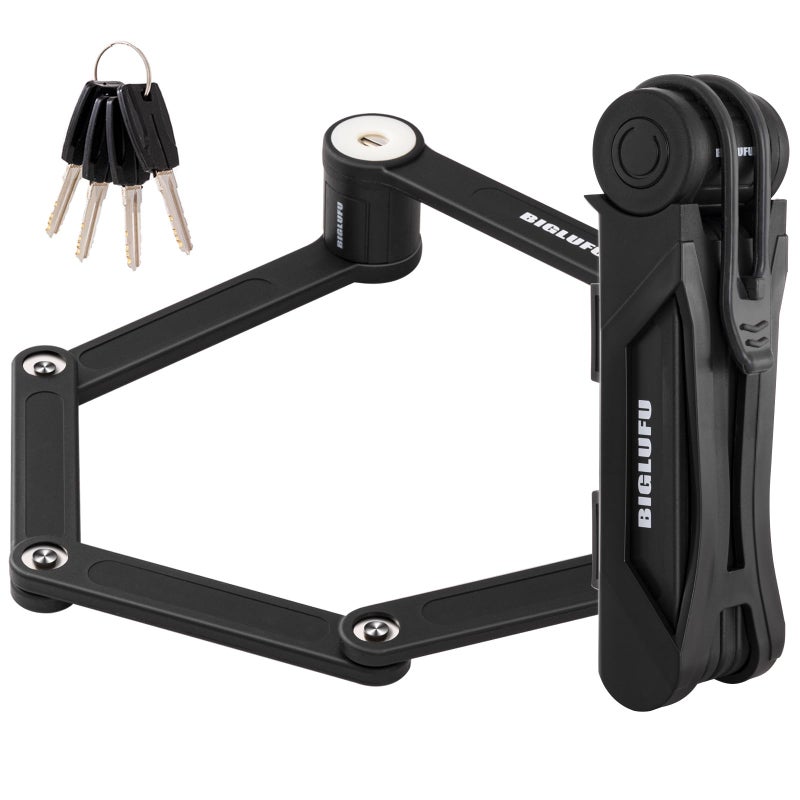 BIGLUFU Bike Lock Bicycle Scooter Motorcycle Folding Locks with 4Keys, Fold Chain Heavy Duty Alloy Steel Foldable Lock with Mounting Bracket 2pc Straps, 86cm/34 Unfolding, 1.92 lbs - Image 1